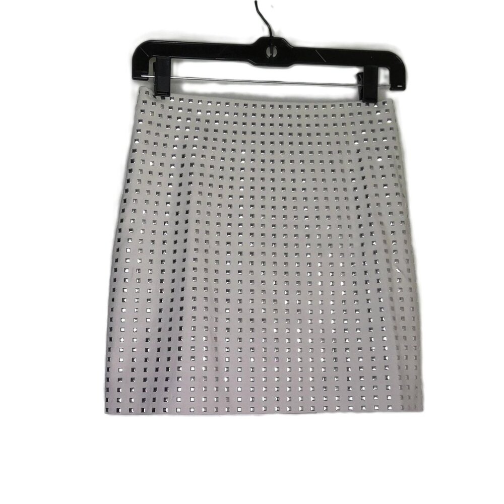 NWT H&M Y2K Mini Skirt Taupe Gray Silver Tone Studded Party Retro Festival Sz  2